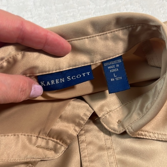 Karen Scott satin classic button down collared long sleeve blouse L - Picture 3 of 7